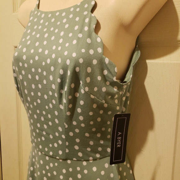 Sage Green Polka-dot Dress - Picture 2 of 5